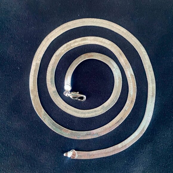 Herringbone Chain Necklace, Silver, 23.5" plus clasp. - Picture 7 of 11